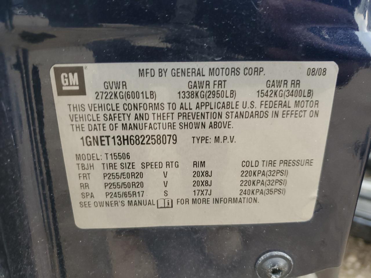 2008 Chevrolet Trailblazer Ss VIN: 1GNET13H682258079 Lot: 92817815