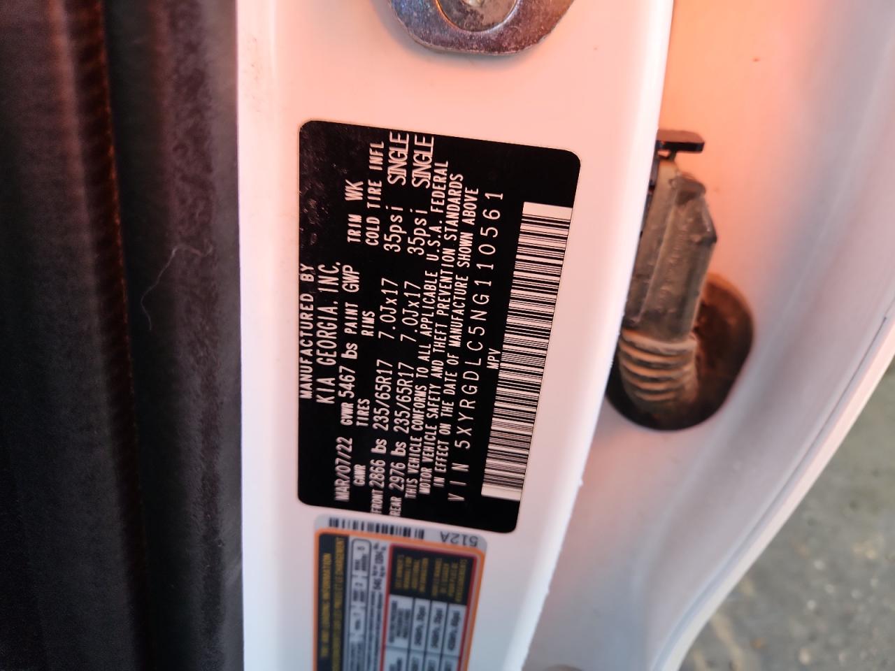 2022 Kia Sorento Lx VIN: 5XYRGDLC5NG110561 Lot: 92031495