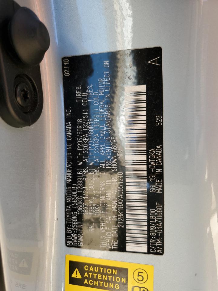 2010 Lexus Rx 350 VIN: 2T2BK1BA7AC051240 Lot: 82480425