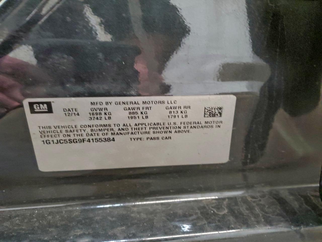 2015 Chevrolet Sonic Lt VIN: 1G1JC5SG9F4155384 Lot: 93909705