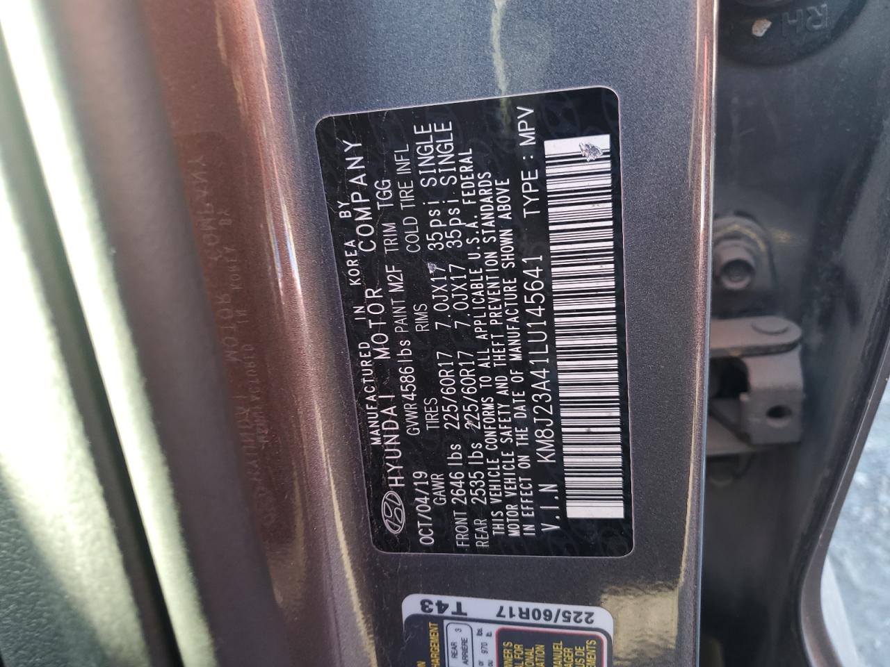 2020 Hyundai Tucson Se VIN: KM8J23A41LU145641 Lot: 91921495