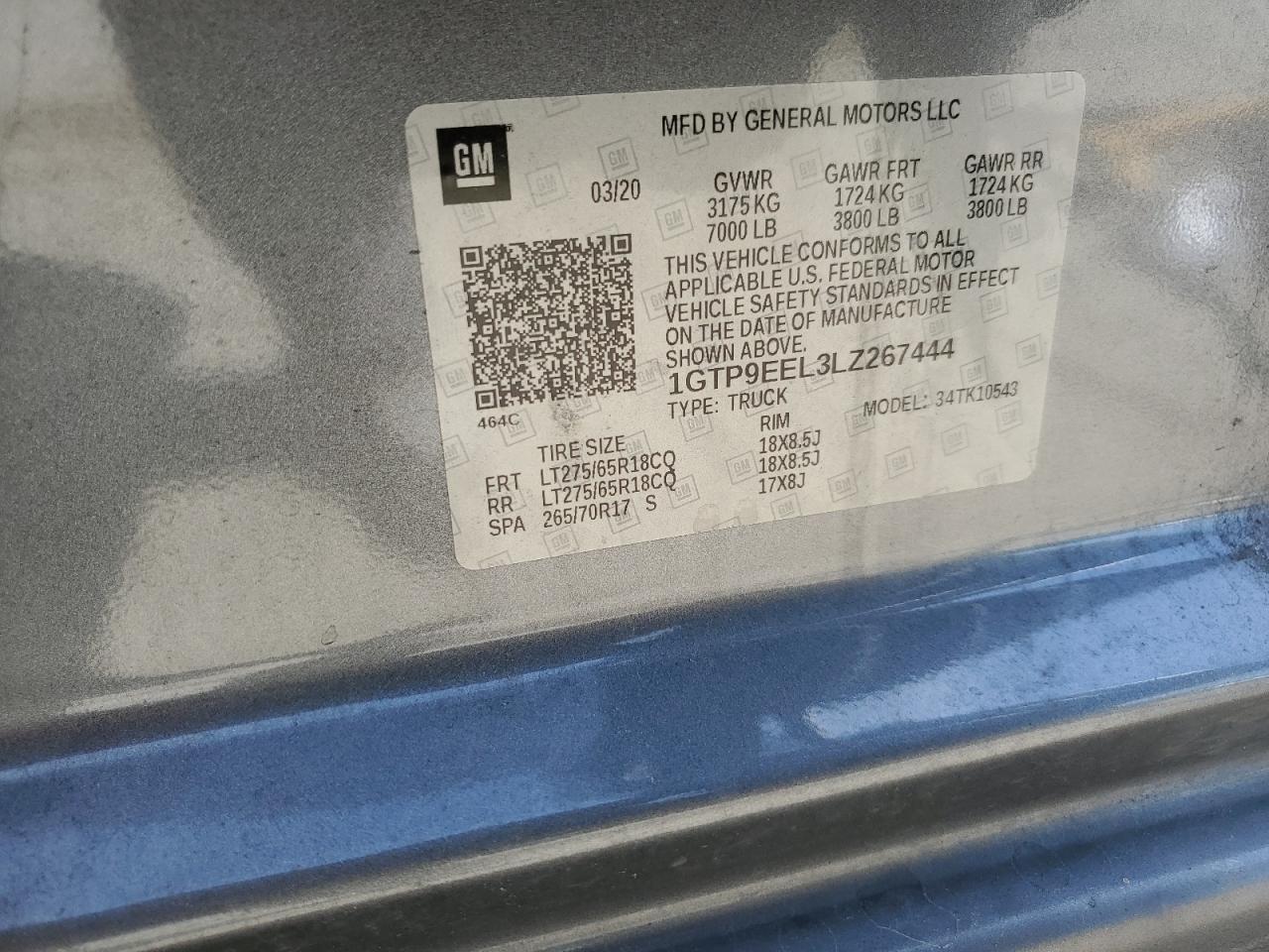 2020 GMC Sierra K1500 At4 VIN: 1GTP9EEL3LZ267444 Lot: 91719685