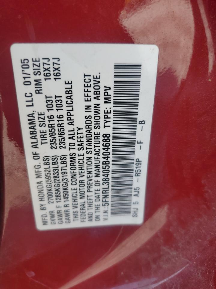 2005 Honda Odyssey Ex VIN: 5FNRL38405B404688 Lot: 91181665