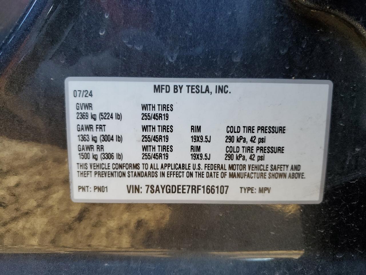 2024 Tesla Model Y VIN: 7SAYGDEE7RF166107 Lot: 91056195