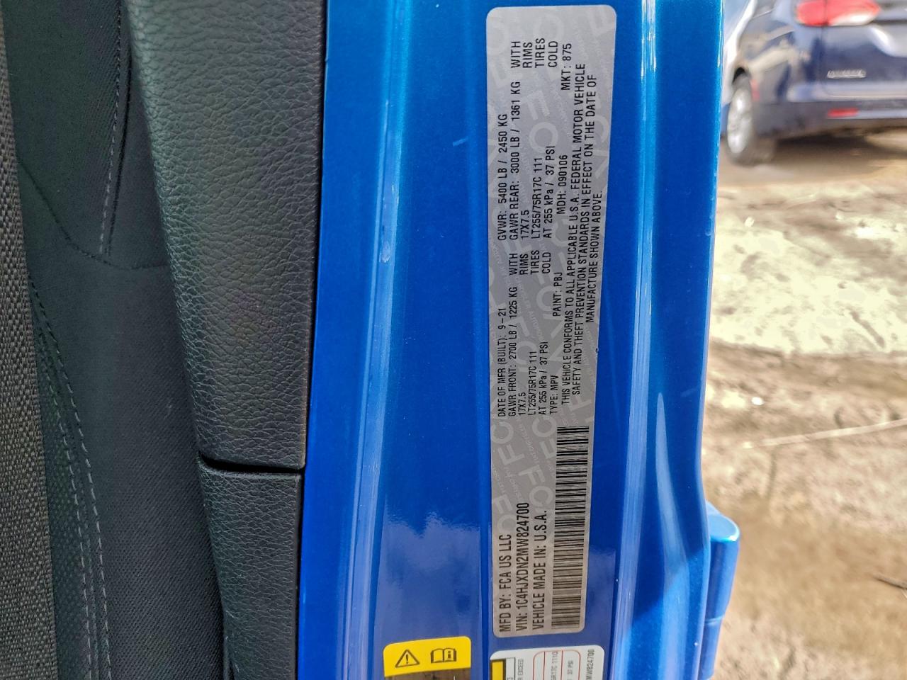 2021 Jeep Wrangler Unlimited Sport VIN: 1C4HJXDN2MW824700 Lot: 93918375