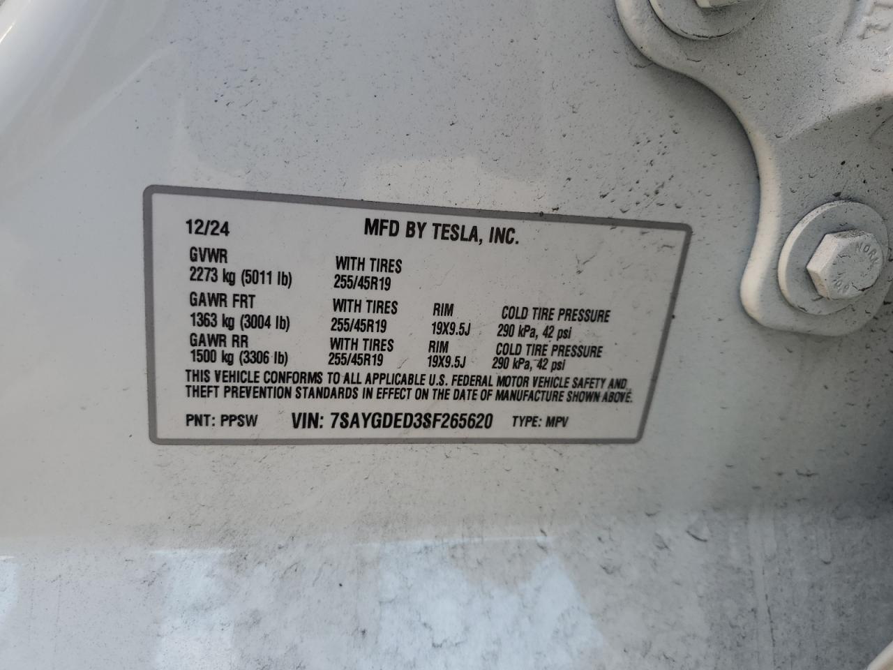 2025 Tesla Model Y VIN: 7SAYGDED3SF265620 Lot: 91872285