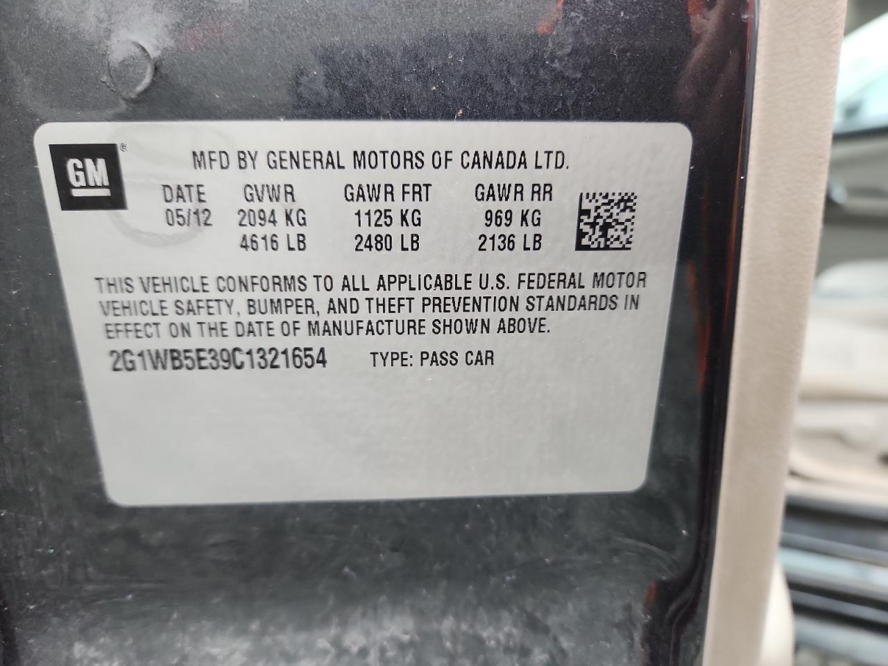 2012 Chevrolet Impala Lt VIN: 2G1WB5E39C1321654 Lot: 91699805