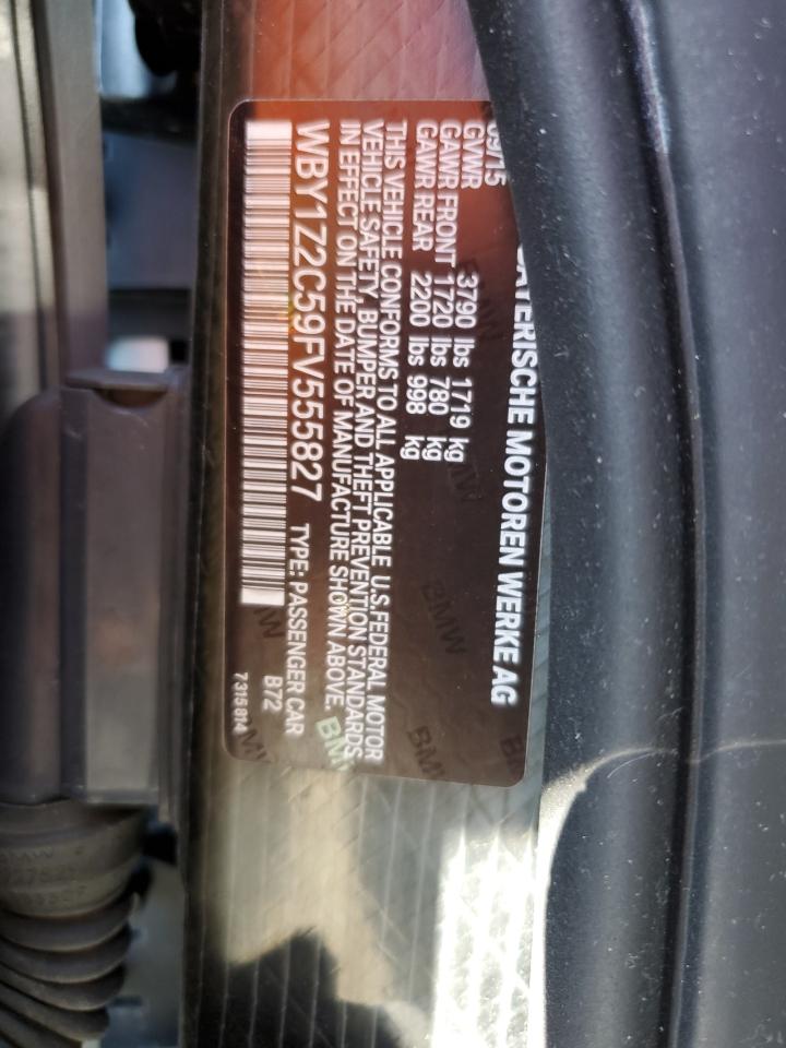 2015 BMW I3 Bev VIN: WBY1Z2C59FV555827 Lot: 91318275