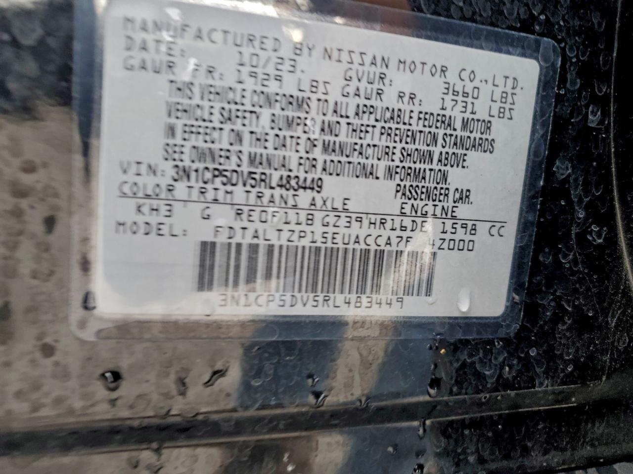 2024 Nissan Kicks Sr VIN: 3N1CP5DV5RL483449 Lot: 93538725