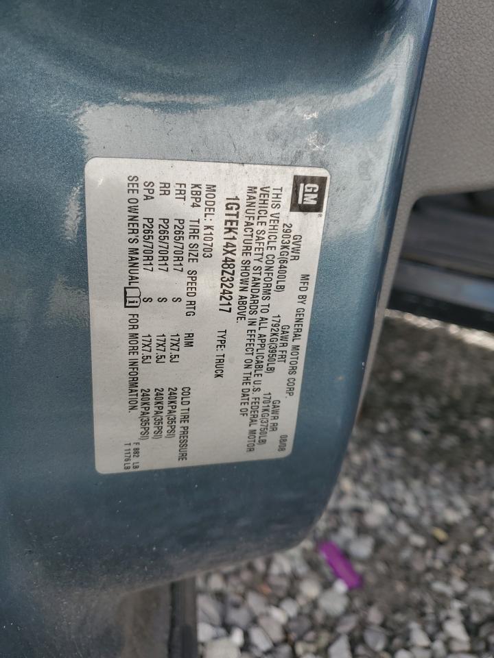 2008 GMC Sierra K1500 VIN: 1GTEK14X48Z324217 Lot: 91869325