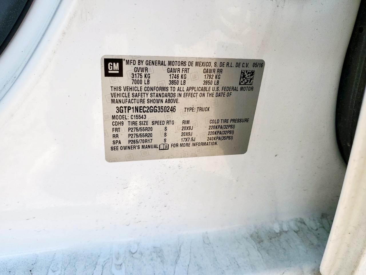 2016 GMC Sierra C1500 Slt VIN: 3GTP1NEC2GG350246 Lot: 92700745