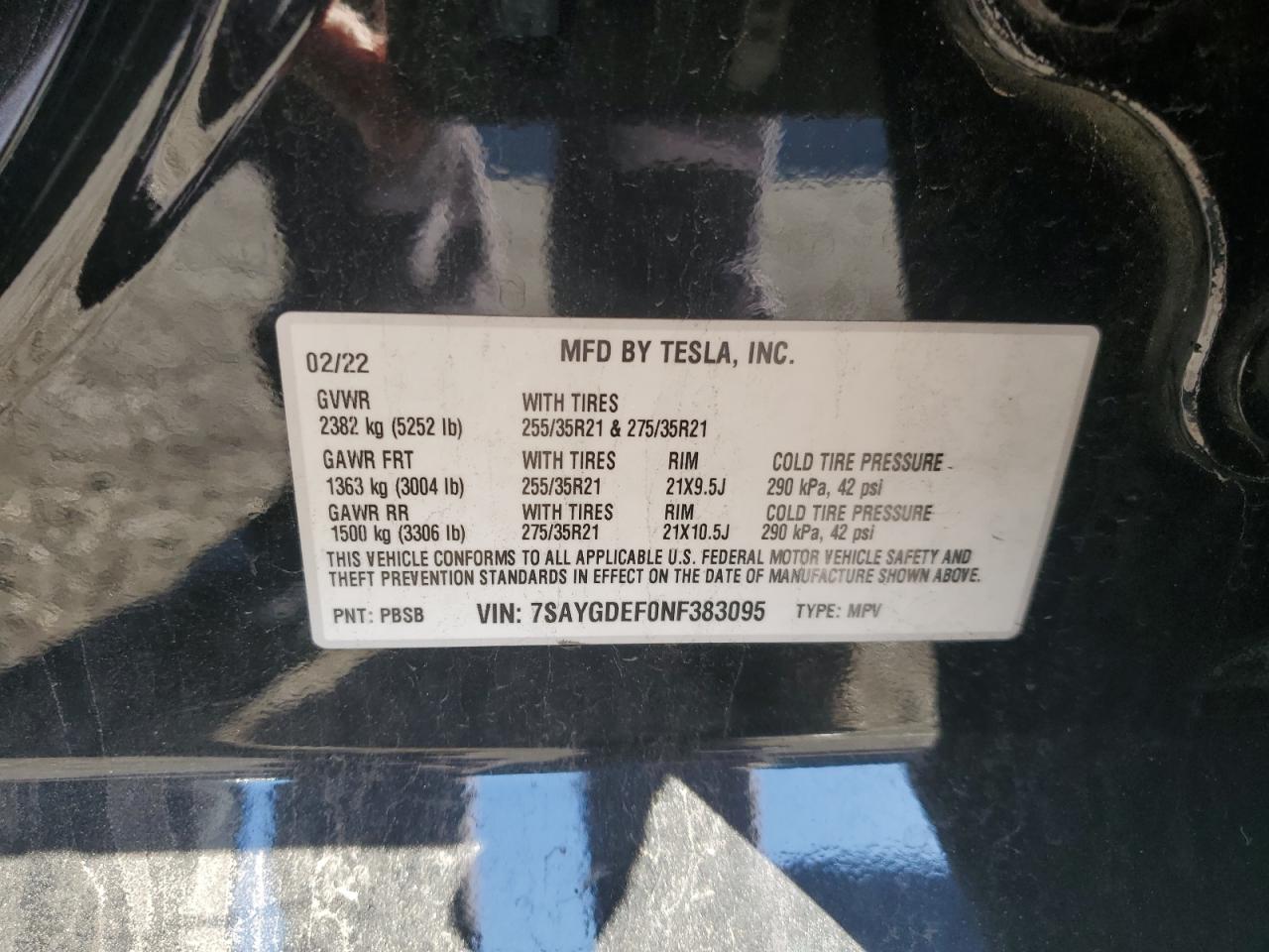 2022 Tesla Model Y VIN: 7SAYGDEF0NF383095 Lot: 90928825