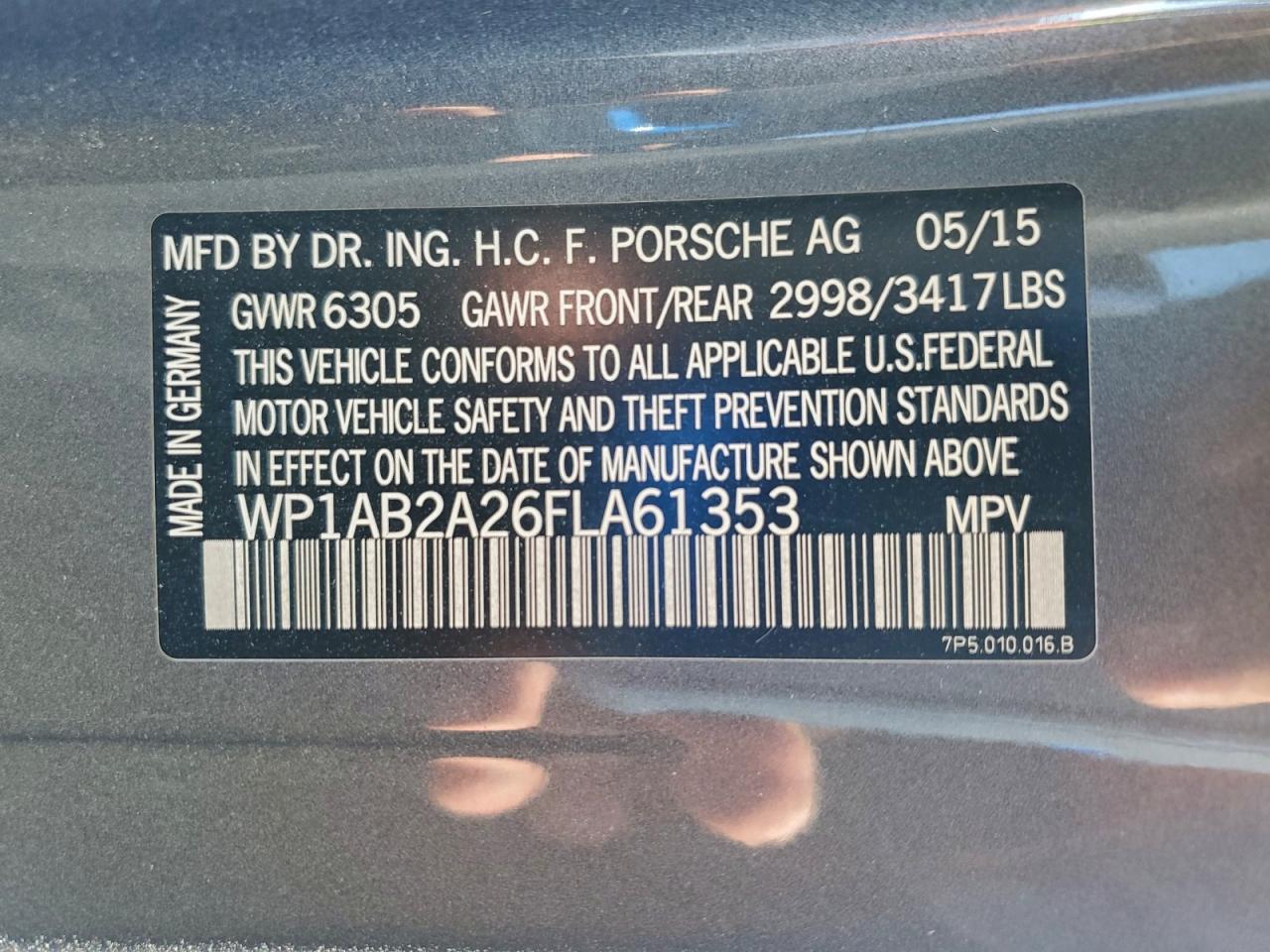 2015 Porsche Cayenne S VIN: WP1AB2A26FLA61353 Lot: 93130115