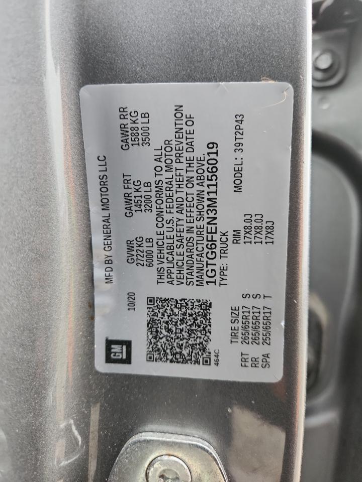 2021 GMC Canyon At4 VIN: 1GTG6FEN3M1156019 Lot: 92062625