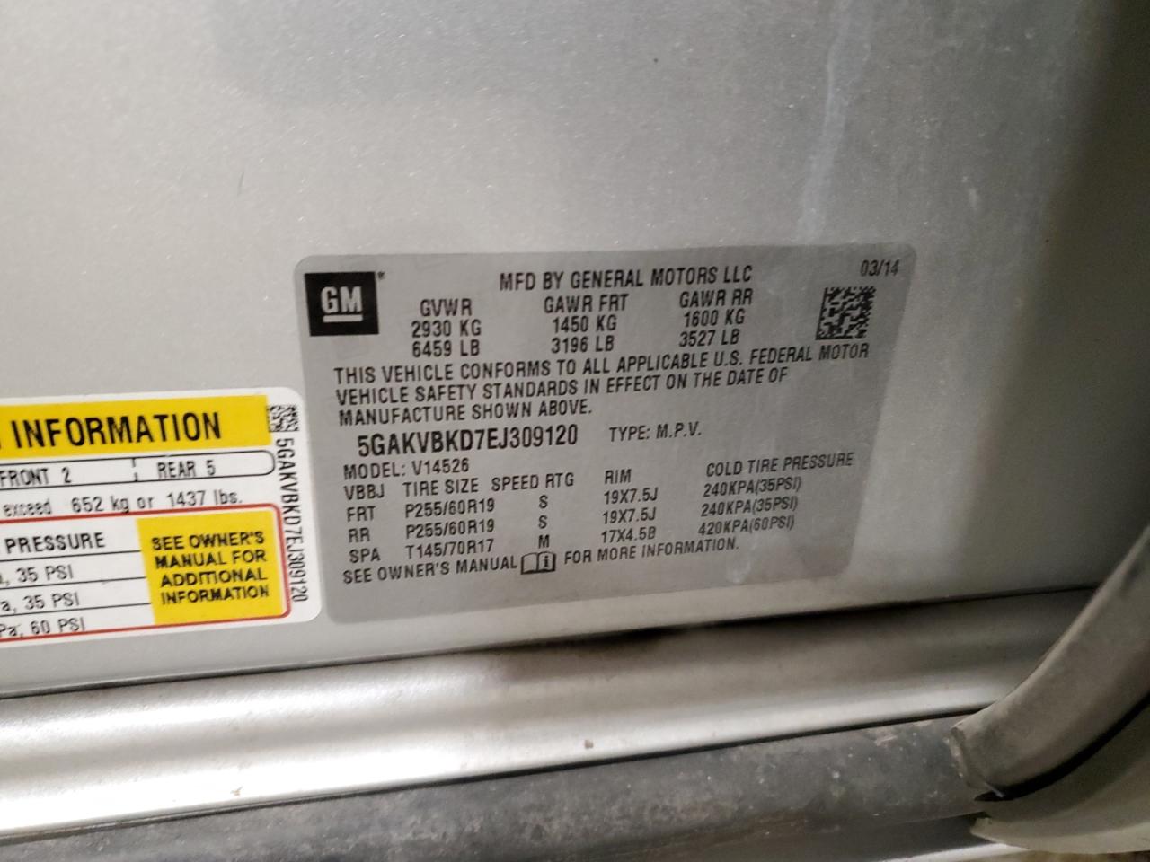 2014 Buick Enclave VIN: 5GAKVBKD7EJ309120 Lot: 93568895