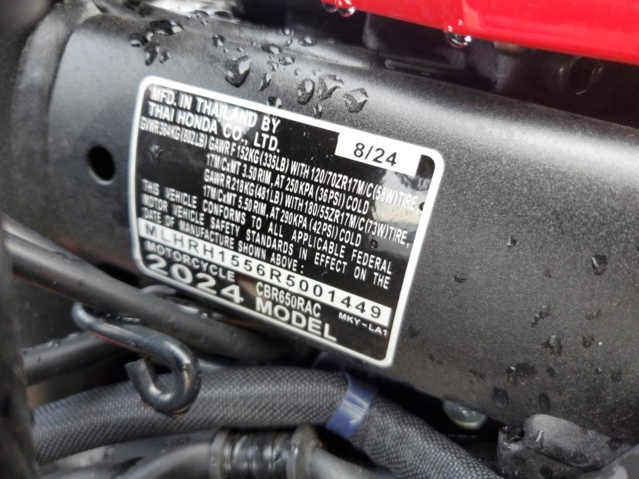 2024 Honda Cbr650 R VIN: MLHRH1556R5001449 Lot: 93431825