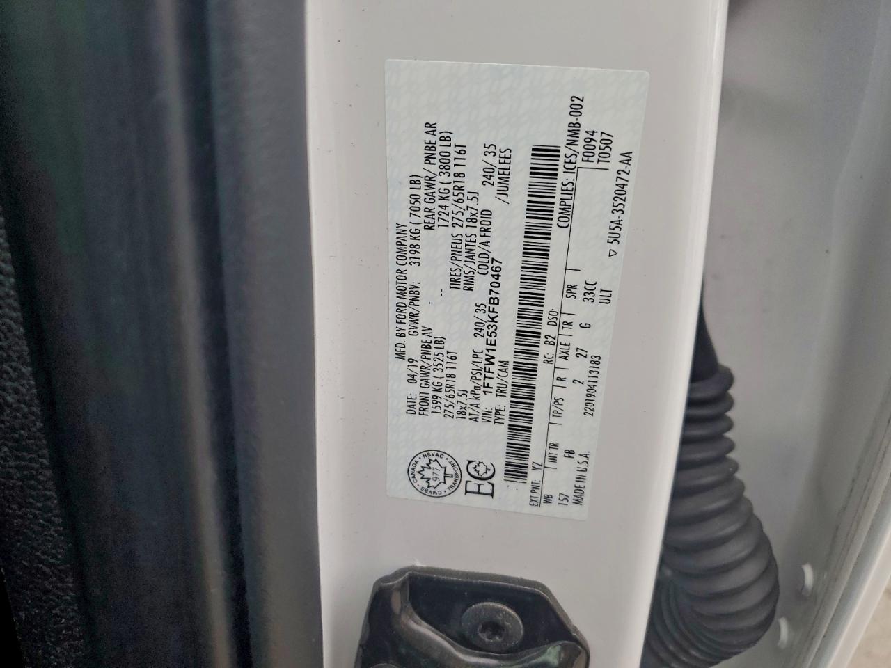 2019 Ford F150 Supercrew VIN: 1FTFW1E53KFB70467 Lot: 93720185