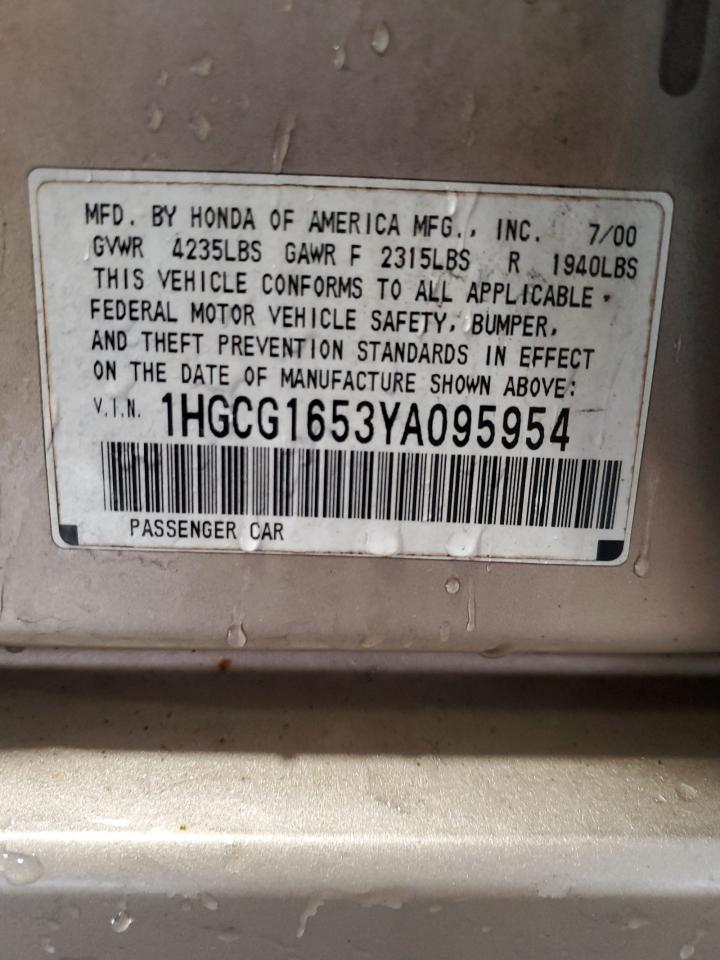 2000 Honda Accord Ex VIN: 1HGCG1653YA095954 Lot: 93137605