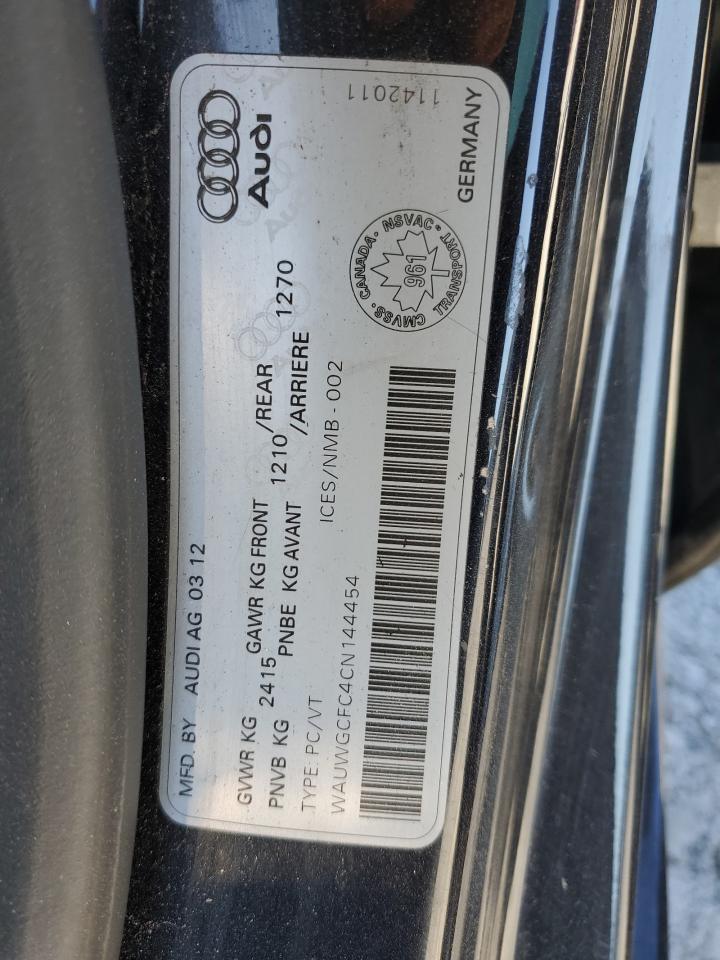 2012 Audi A7 Premium VIN: WAUWGCFC4CN144454 Lot: 92414525