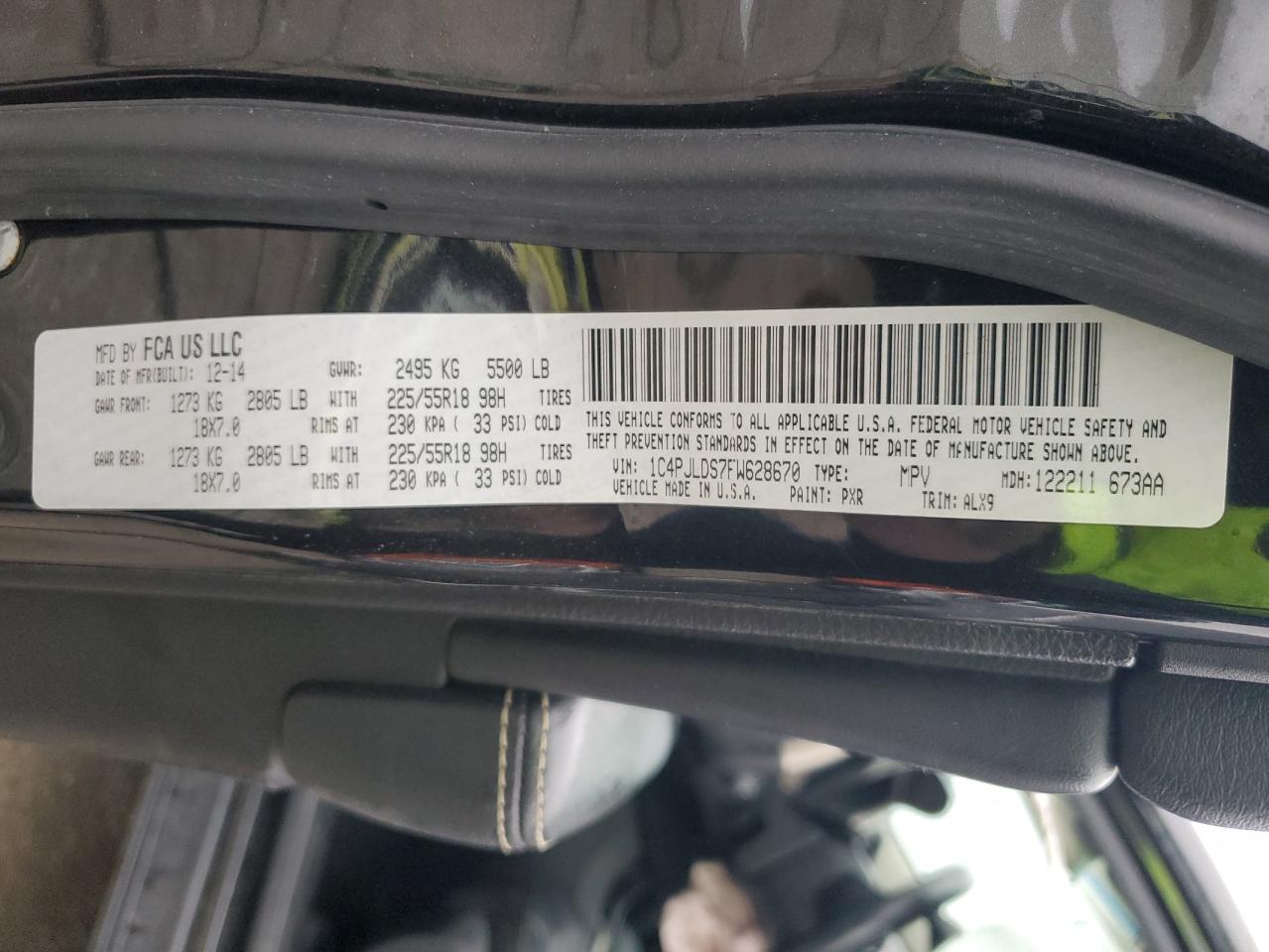 2015 Jeep Cherokee Limited VIN: 1C4PJLDS7FW628670 Lot: 93310575