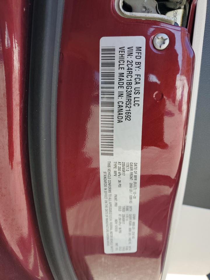 2021 Chrysler Pacifica Touring L VIN: 2C4RC1BG3MR521692 Lot: 92326325