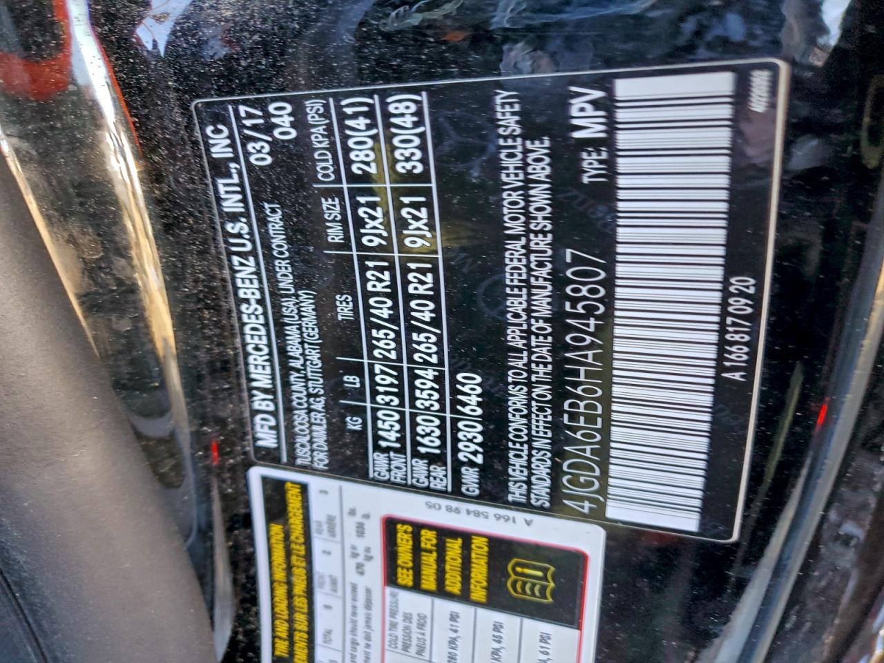 2017 Mercedes-Benz Gle 43 Amg VIN: 4JGDA6EB6HA945807 Lot: 93996315