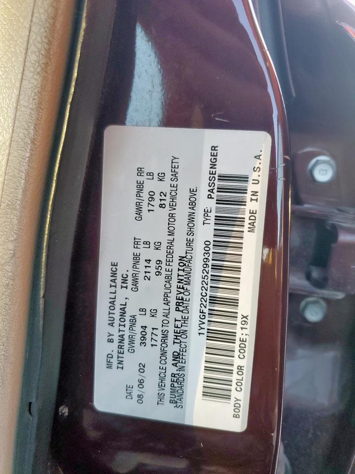 2002 Mazda 626 Lx VIN: 1YVGF22C225299300 Lot: 91440235