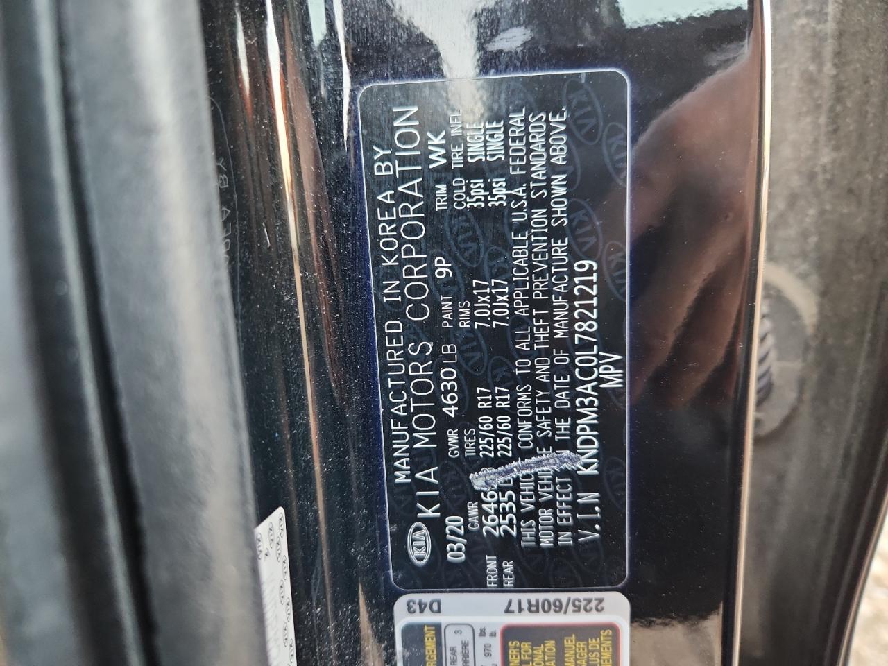 2020 Kia Sportage Lx VIN: KNDPM3AC0L7821219 Lot: 85903355