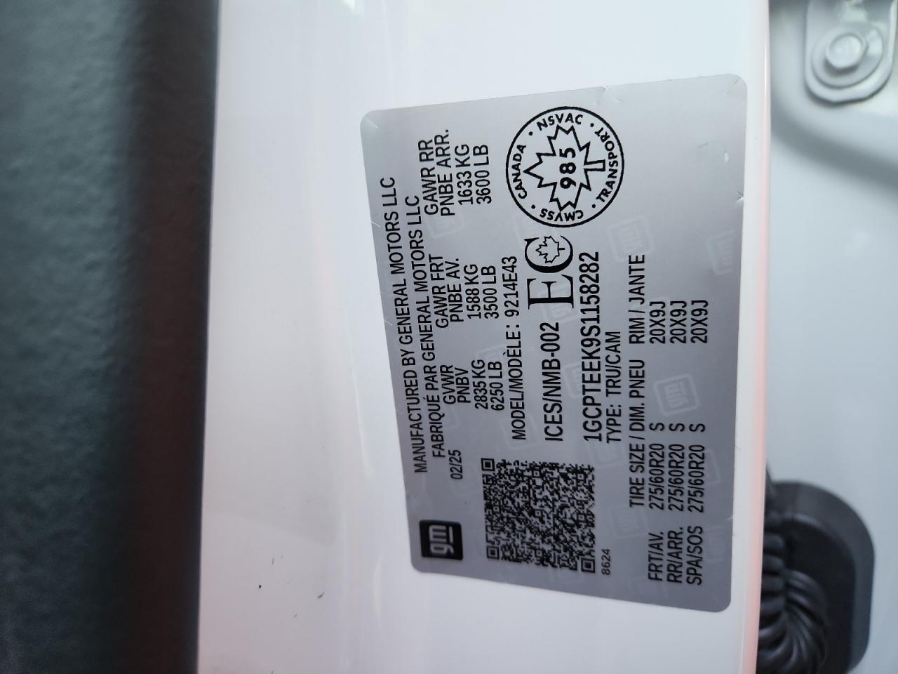 2025 Chevrolet Colorado Trail Boss VIN: 1GCPTEEK9S1158282 Lot: 92936215