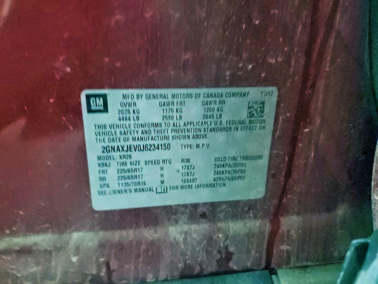 2018 Chevrolet Equinox Lt VIN: 2GNAXJEV0J6234150 Lot: 94173125