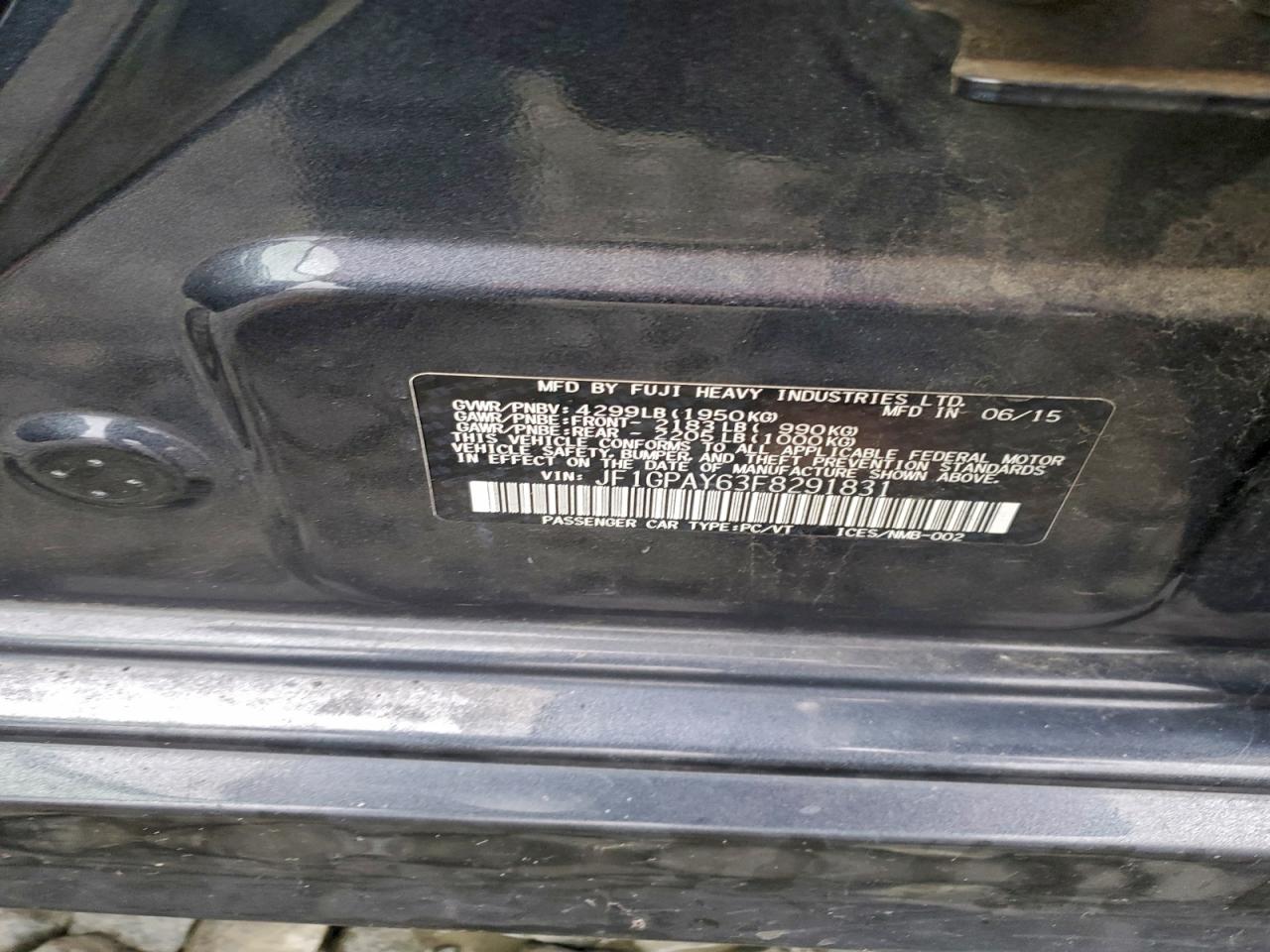 2015 Subaru Impreza Sport VIN: JF1GPAY63F8291831 Lot: 92756805