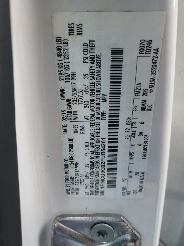 2015 Ford Escape Se VIN: 1FMCU9G92FUB64261 Lot: 91178075