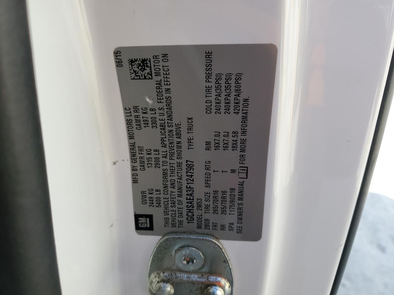 2015 Chevrolet Colorado VIN: 1GCHSAEA3F1247987 Lot: 90981505