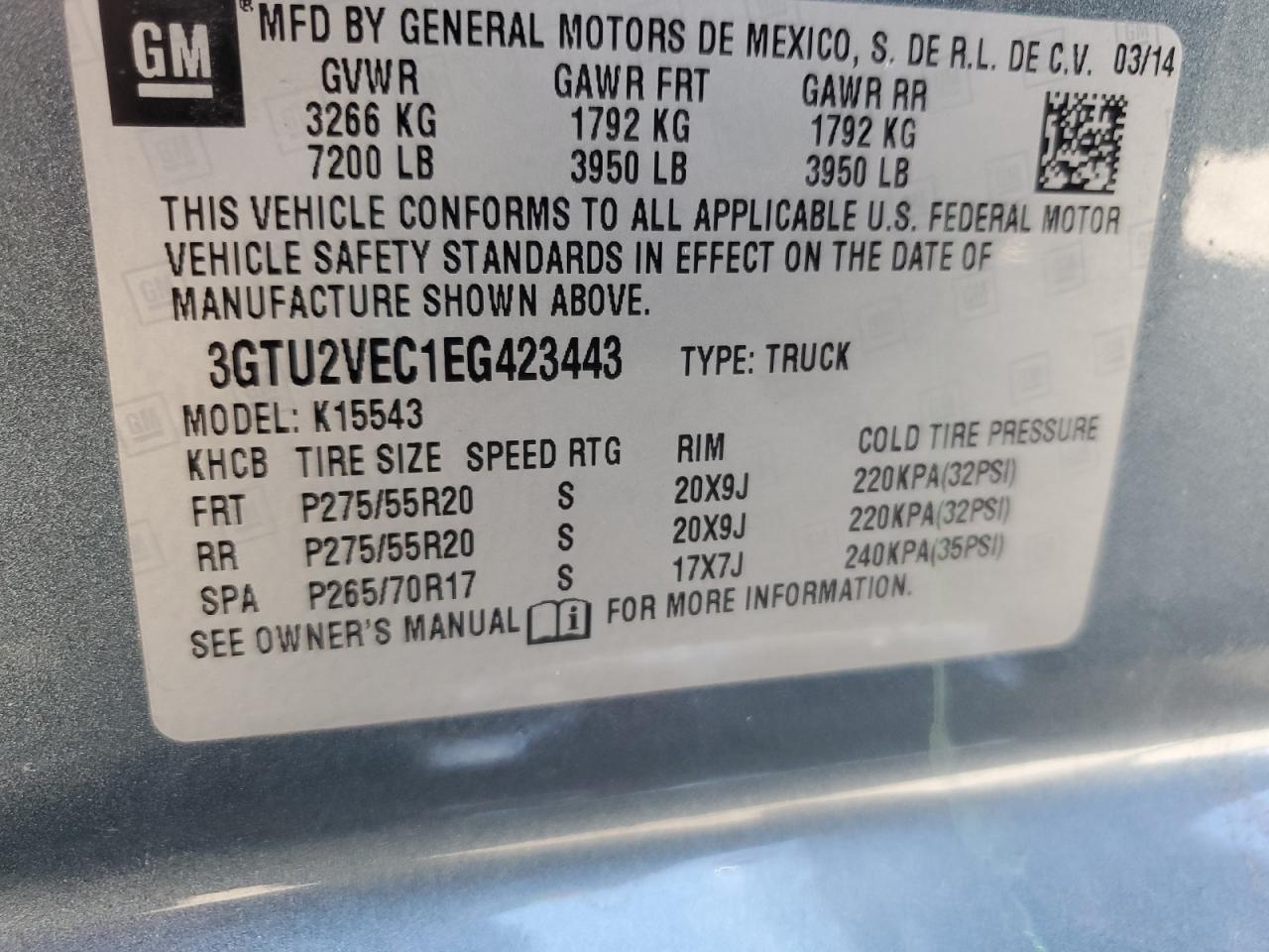 2014 GMC Sierra K1500 Slt VIN: 3GTU2VEC1EG423443 Lot: 90849155