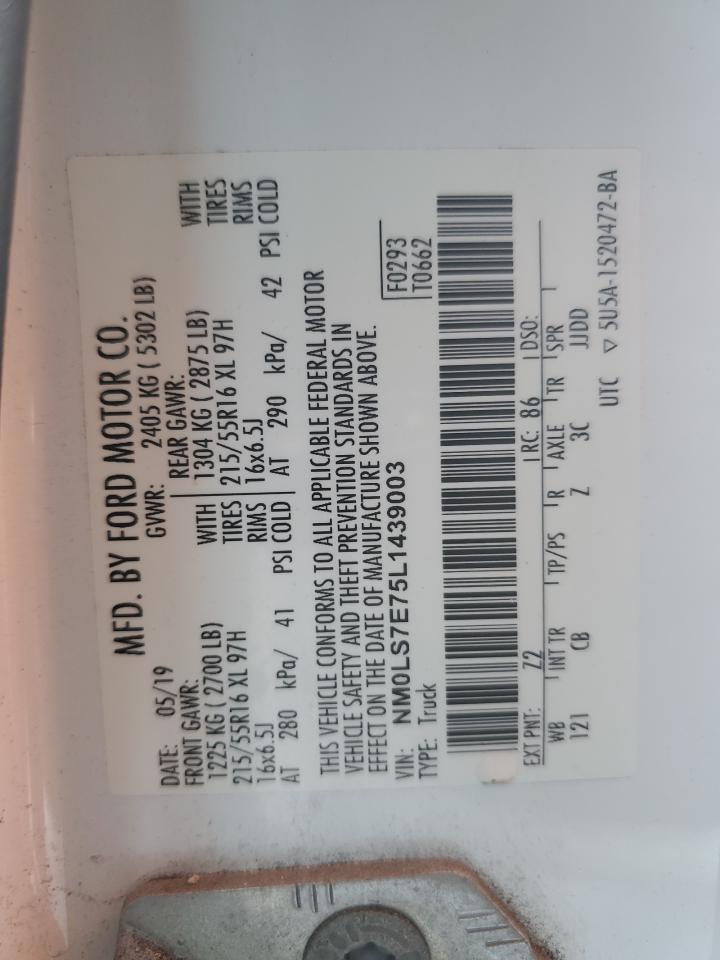 2020 Ford Transit Connect Xl VIN: NM0LS7E75L1439003 Lot: 92639725