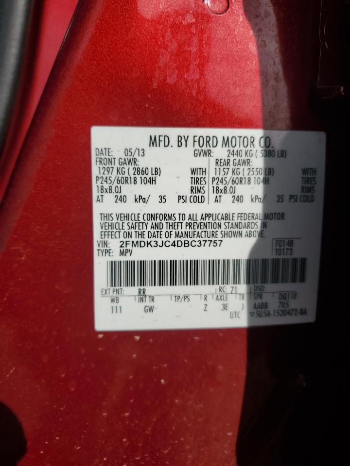 2013 Ford Edge Sel VIN: 2FMDK3JC4DBC37757 Lot: 91767315