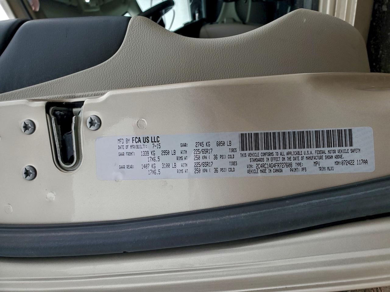 2015 Chrysler Town & Country Lx VIN: 2C4RC1AG4FR727608 Lot: 94317335