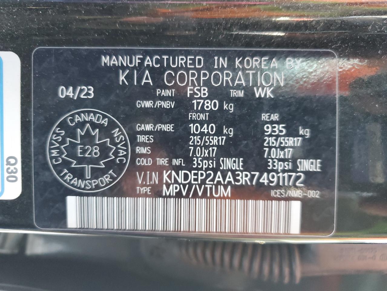 2024 Kia Seltos Lx VIN: KNDEP2AA3R7491172 Lot: 90101505