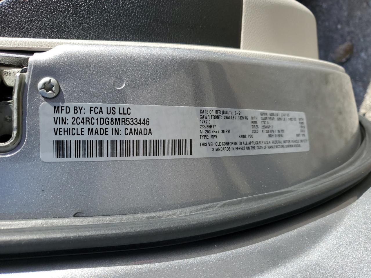 2021 Chrysler Voyager Lxi VIN: 2C4RC1DG8MR533446 Lot: 92213505