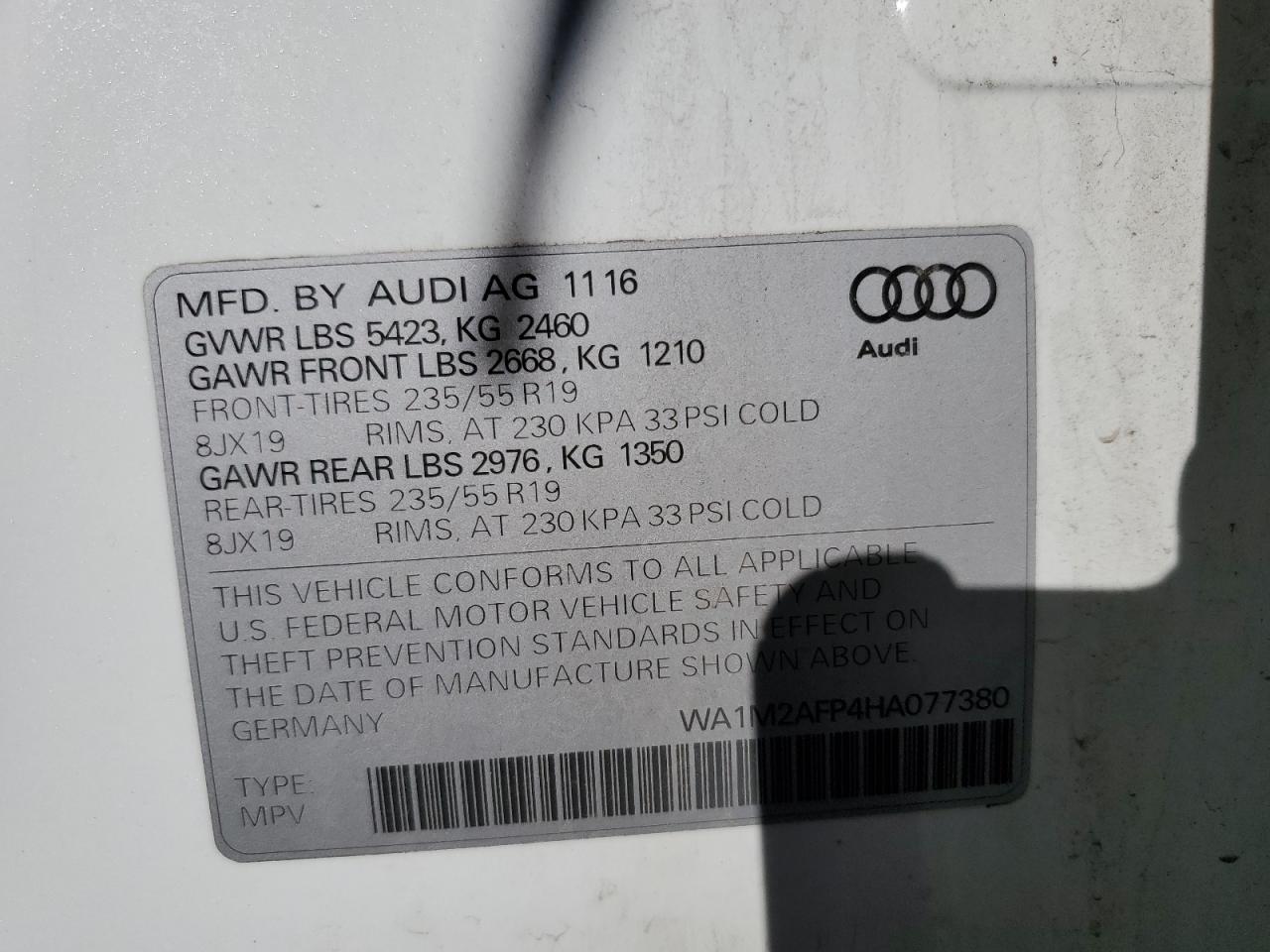 2017 Audi Q5 Premium Plus VIN: WA1M2AFP4HA077380 Lot: 92995185