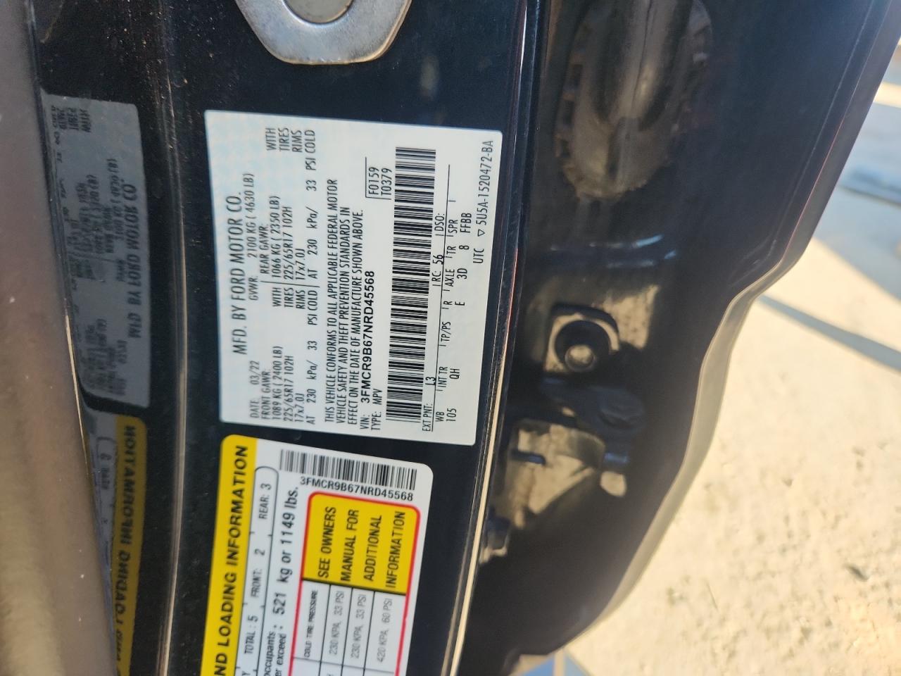 2022 Ford Bronco Sport Big Bend VIN: 3FMCR9B67NRD45568 Lot: 91810585