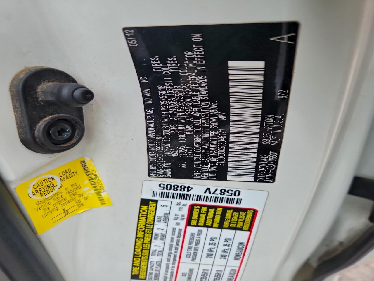 2012 Toyota Sienna Xle VIN: 5TDDK3DC5CS046121 Lot: 94235905