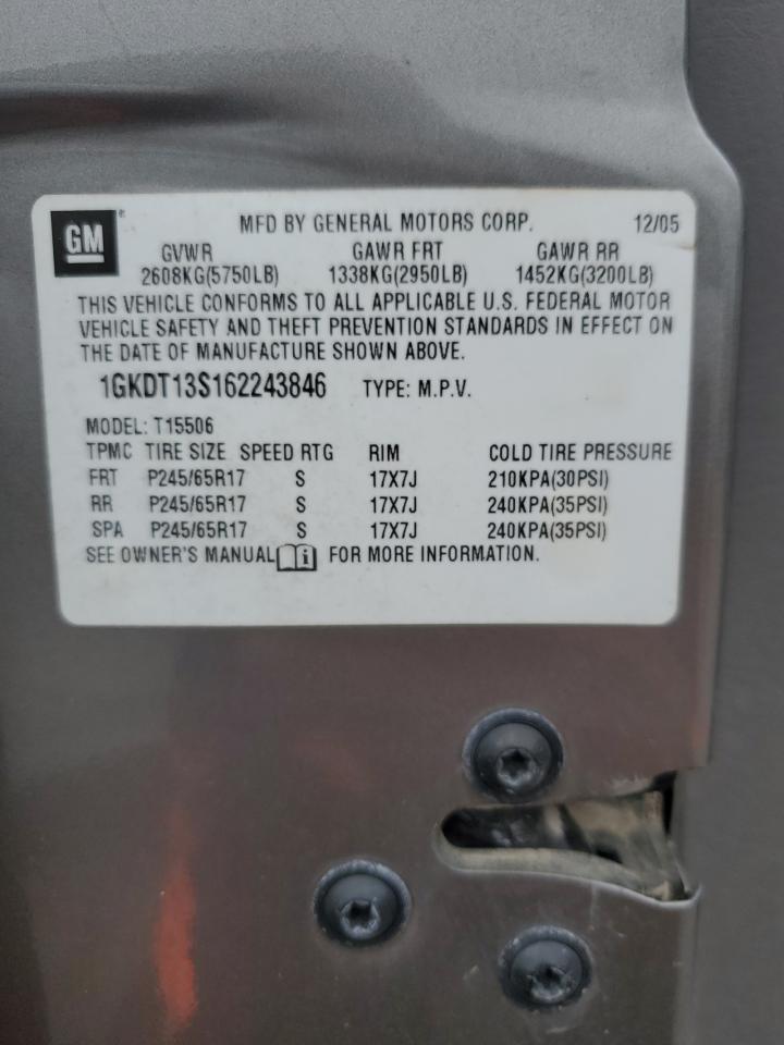 2006 GMC Envoy VIN: 1GKDT13S162243846 Lot: 93662725