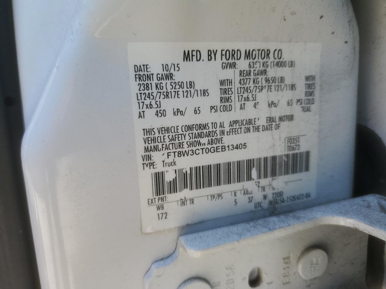 2016 Ford F350 Super Duty VIN: 1FT8W3CT0GEB13405 Lot: 92442865