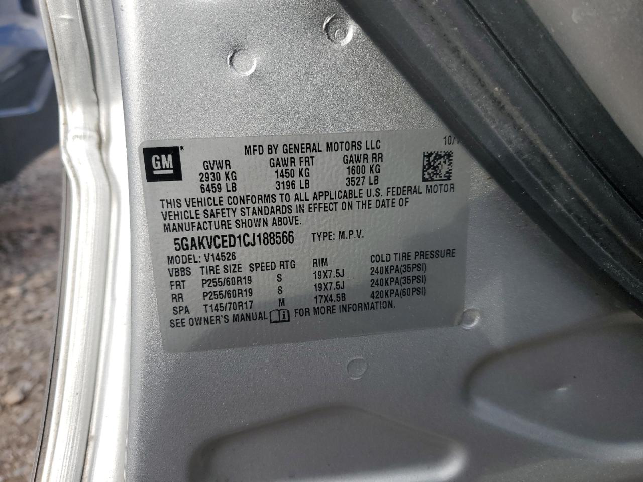 2012 Buick Enclave VIN: 5GAKVCED1CJ188566 Lot: 92433825