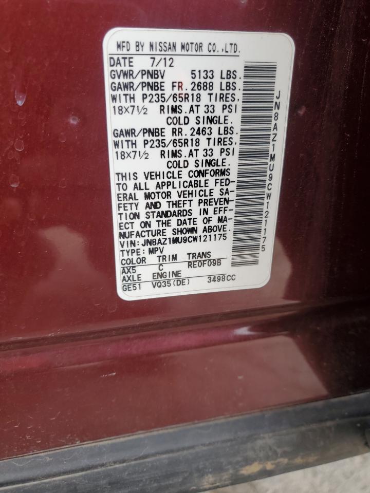 2012 Nissan Murano S VIN: JN8AZ1MU9CW121175 Lot: 93624065