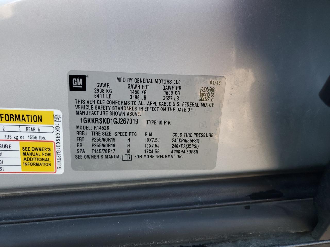 2016 GMC Acadia Slt-2 VIN: 1GKKRSKD1GJ267019 Lot: 91373695