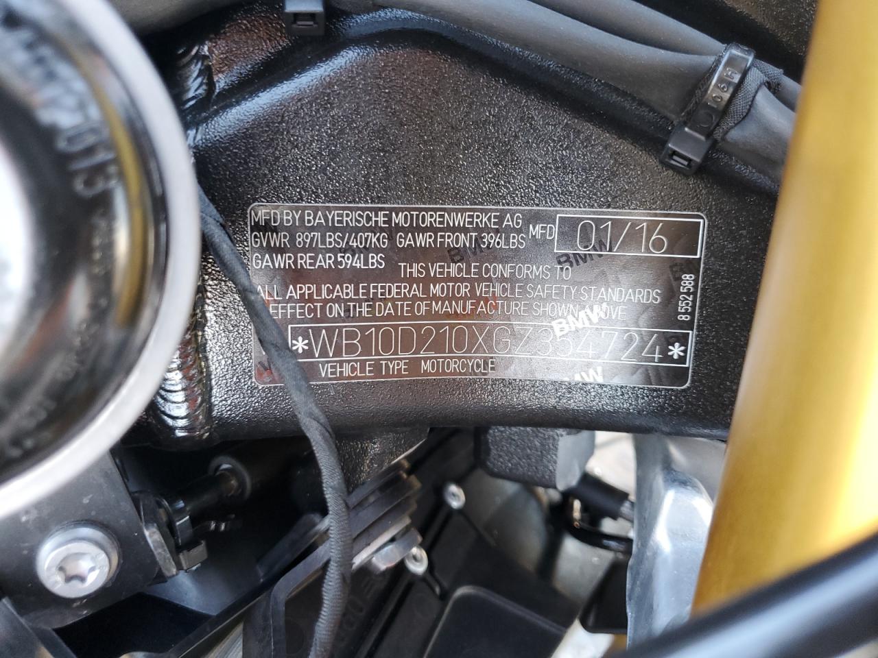 2016 BMW S 1000 Rr VIN: WB10D210XGZ354724 Lot: 92296855