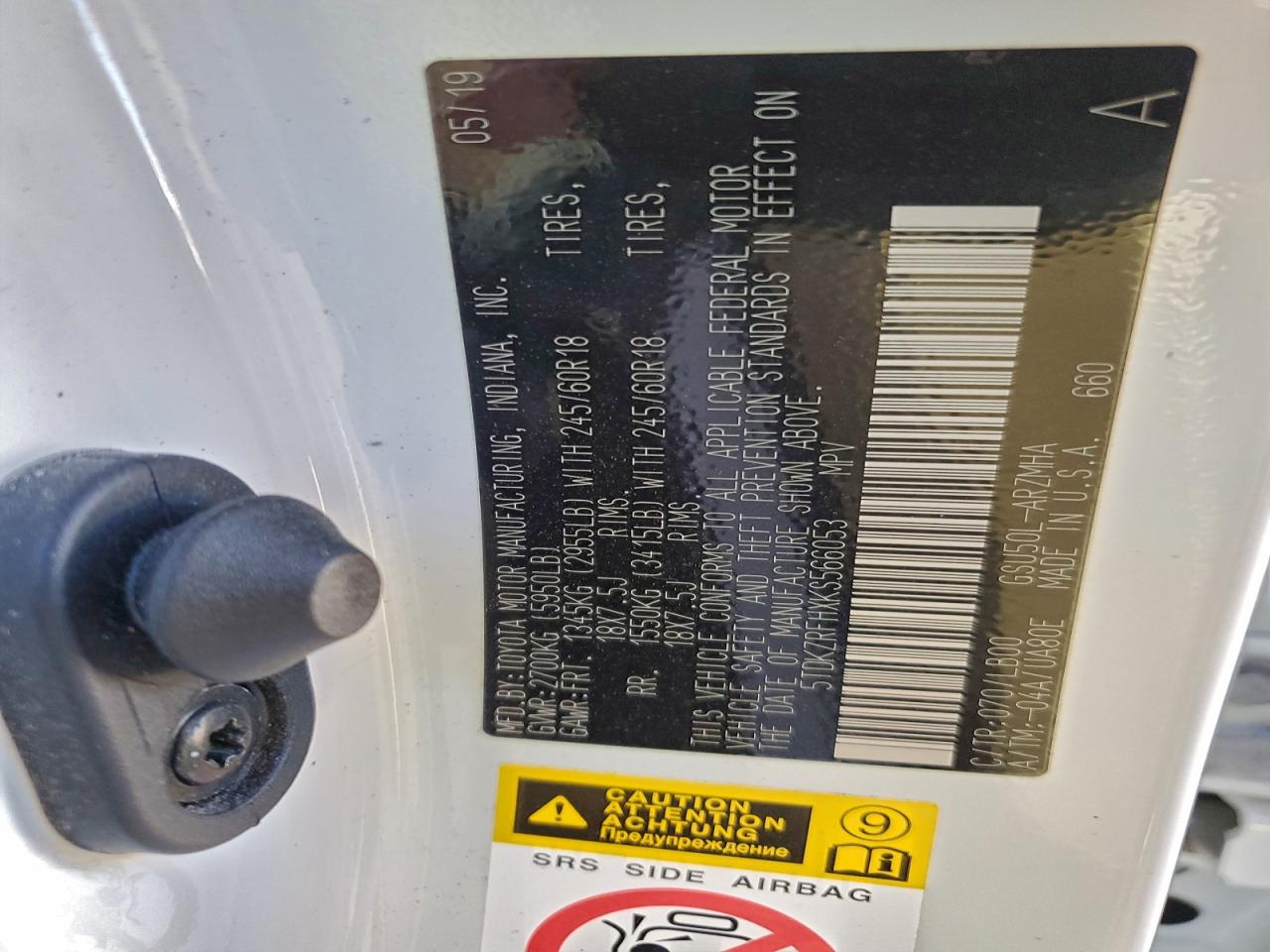 2019 Toyota Highlander Se VIN: 5TDKZRFHXKS566053 Lot: 94267275