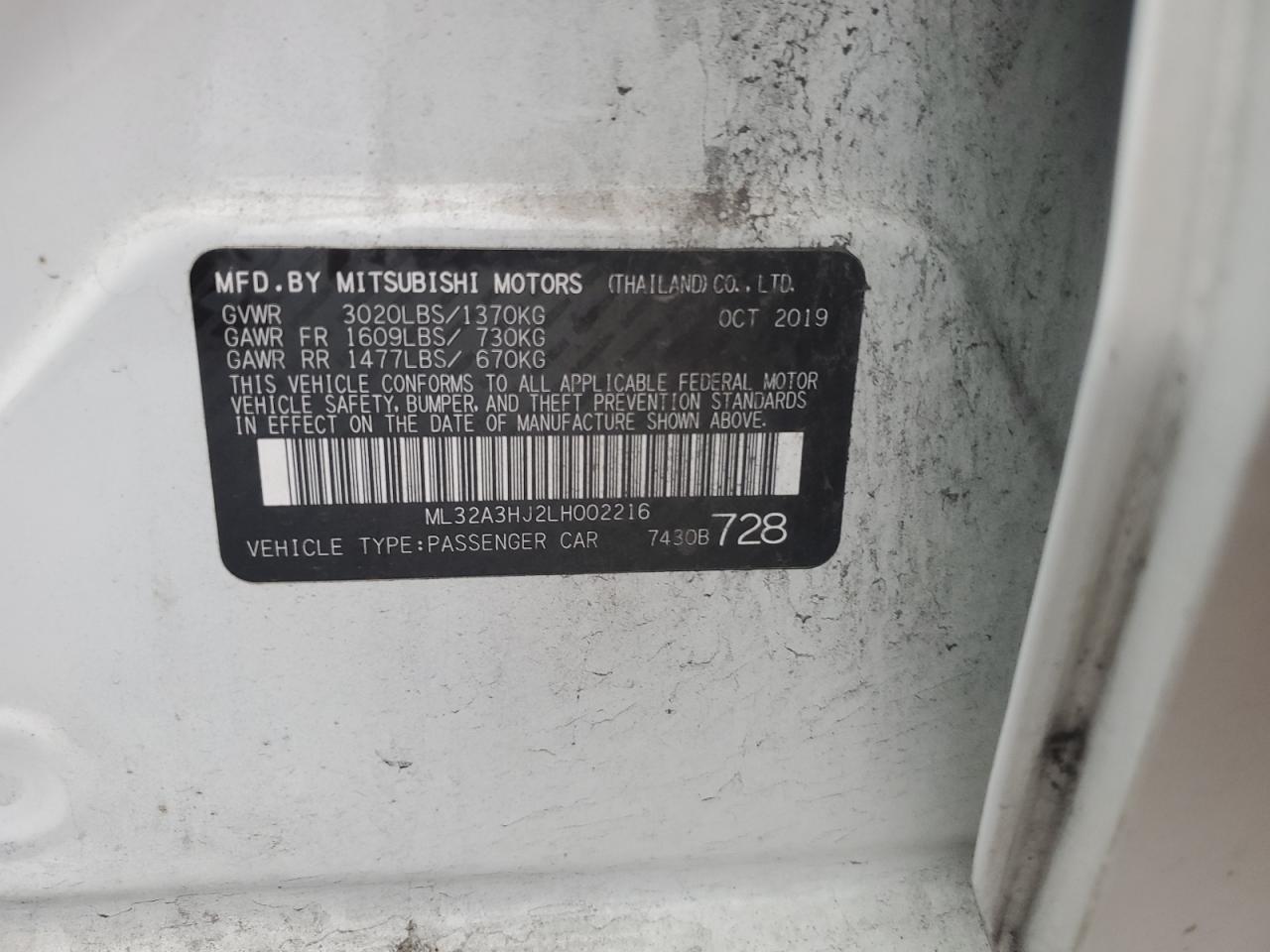 2020 Mitsubishi Mirage Es VIN: ML32A3HJ2LH002216 Lot: 91971155